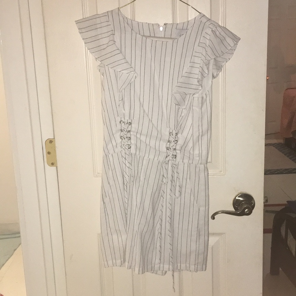 JOA White Romper with black pinstripe
